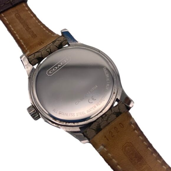 COACH Silver-tone Brown Canvas Genuine Leather Ladies Wristlet Watch main image 4